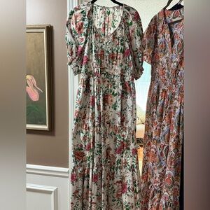 Anthropologie Floral Long Sleeve Dress - Pink and Green